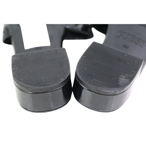 GUESS QUILTED PATENT BLACK LEATHER LOW HEEL OPEN TOE SANDALS MULES SHOES Sz 6M - Picture 11 of 12